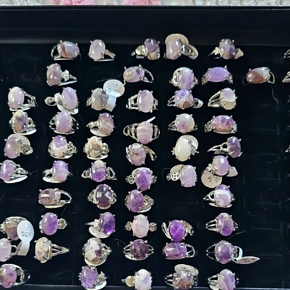 These are Amethyst Crystal Rings, Real Crystal. Random Pick of Your Size